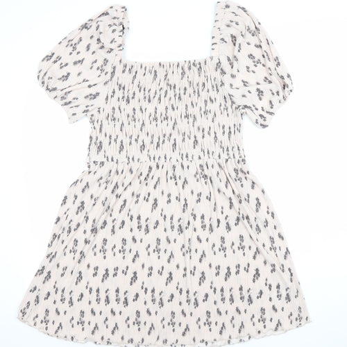 Primark Women Beige Animal Print Smocked Skater Dress L