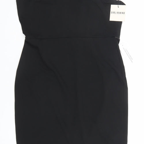Girl In Mind Women Black Bodycon One Shoulder Knee Length Dress Size 16