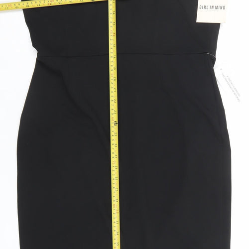 Girl In Mind Women Black Bodycon One Shoulder Knee Length Dress Size 16