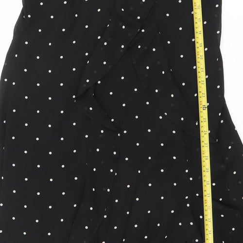 Saviior Women Black Polka Dot Cold Shoulder Midi Wrap Dress Size 14