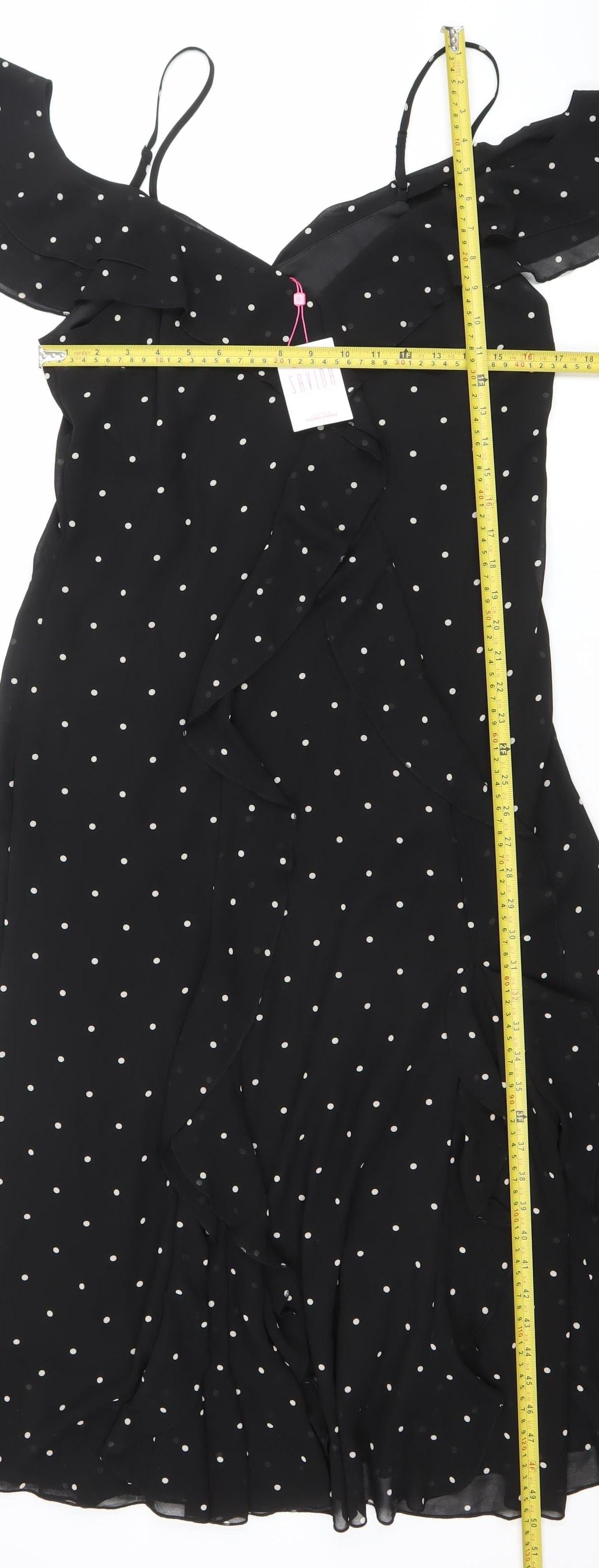 Saviior Women Black Polka Dot Cold Shoulder Midi Wrap Dress Size 14