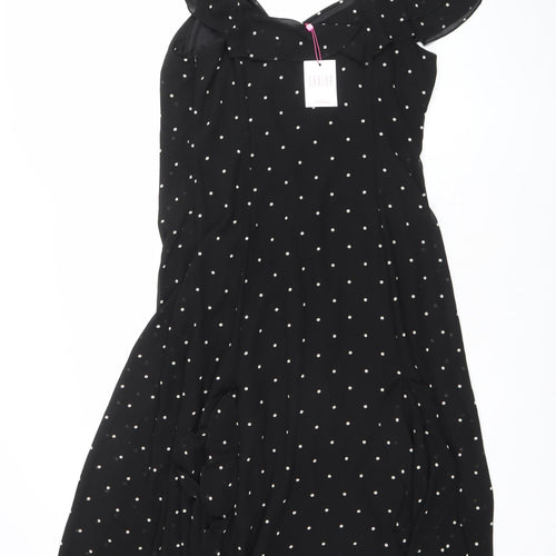 Saviior Women Black Polka Dot Cold Shoulder Midi Wrap Dress Size 14