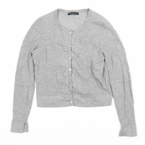 Zara Women Grey Knit Button Cardigan Small Long Sleeve Lightweight