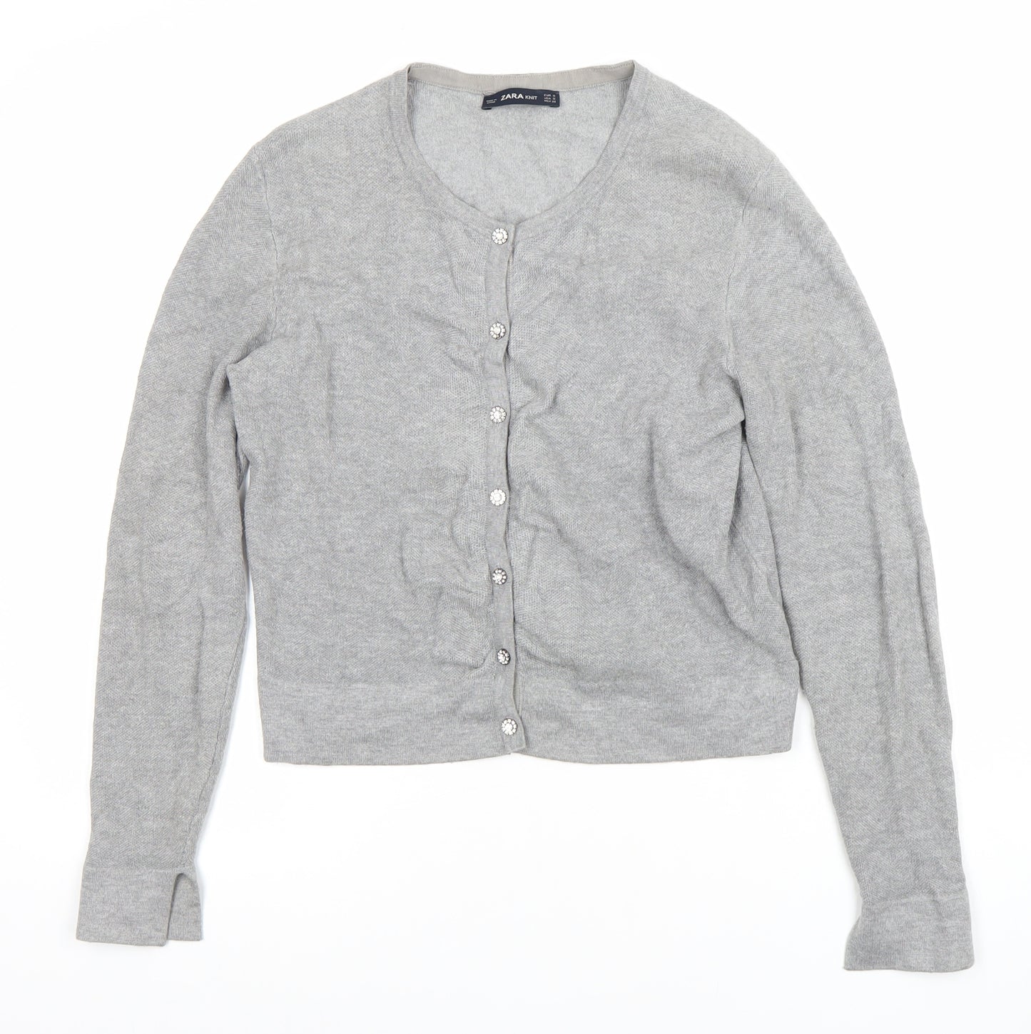 Zara Women Grey Knit Button Cardigan Small Long Sleeve Lightweight