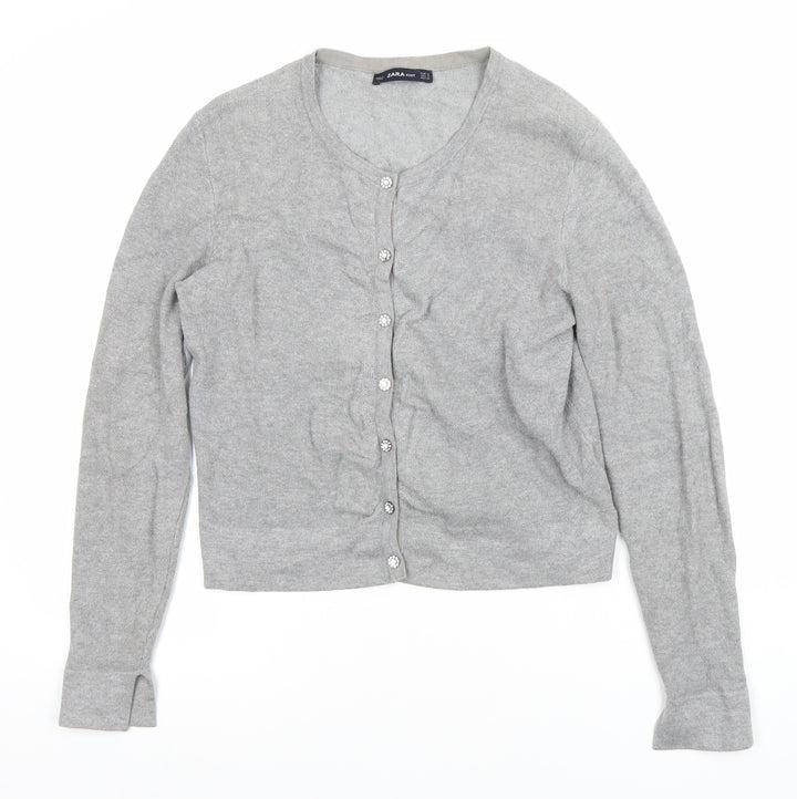 Zara Women Grey Knit Button Cardigan Small Long Sleeve Lightweight