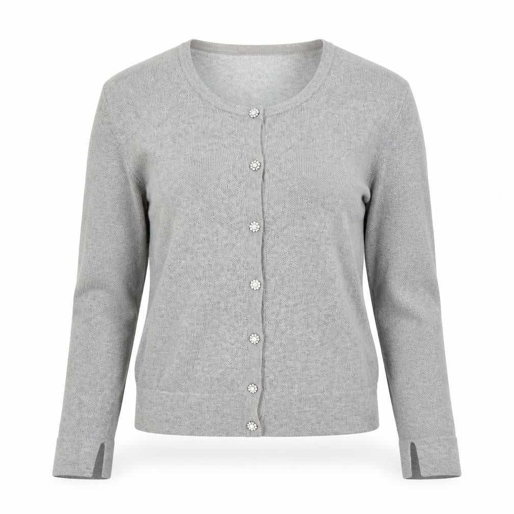 Front view of Zara Women Grey Knit Button Cardigan Small Long Sleeve Lightweight