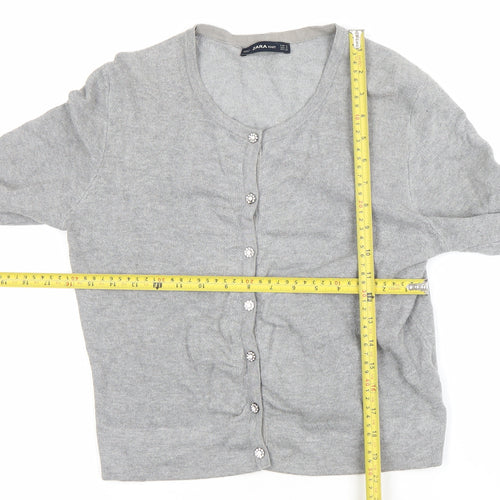 Zara Women Grey Knit Button Cardigan Small Long Sleeve Lightweight