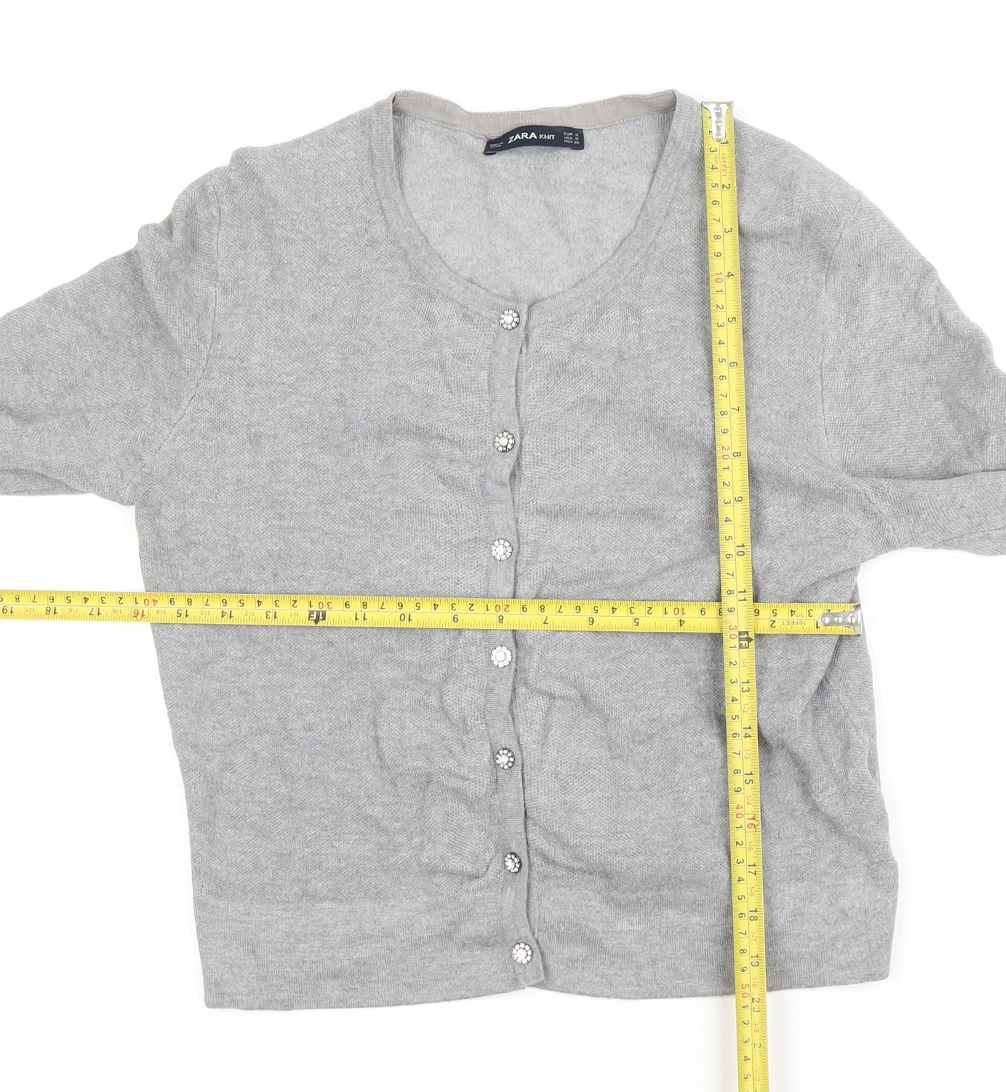 Zara Women Grey Knit Button Cardigan Small Long Sleeve Lightweight