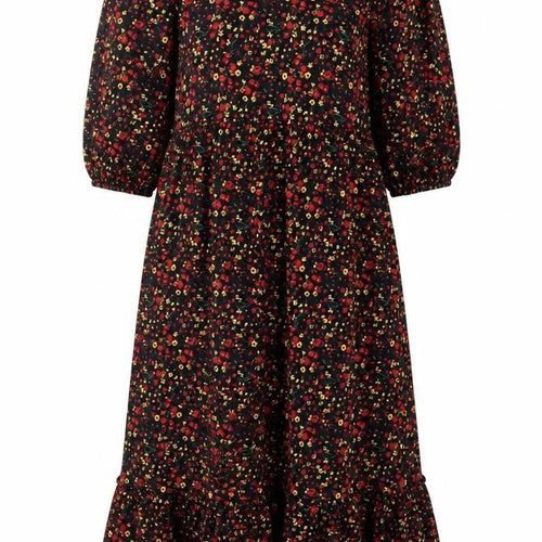 Primark Women's Black Floral A-Line Puff Sleeve Dress Size 8