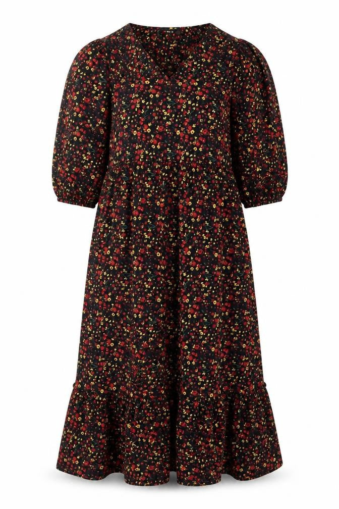 Primark Women's Black Floral A-Line Puff Sleeve Dress Size 8