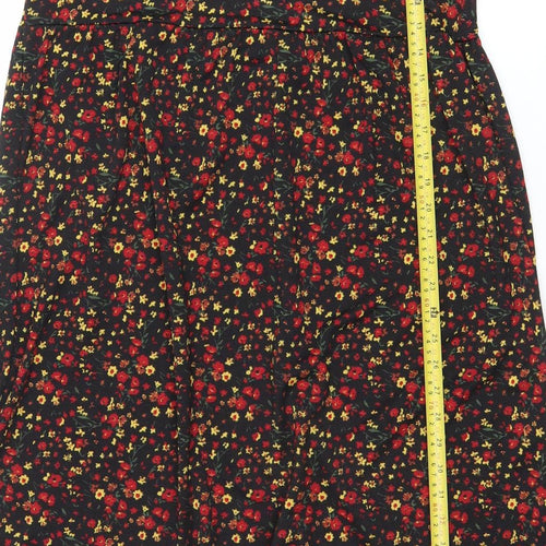 Primark Women's Black Floral A-Line Puff Sleeve Dress Size 8
