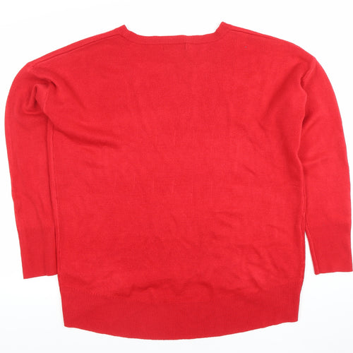 Primark Women's Red Acrylic Knit Crew Neck Pullover Jumper M