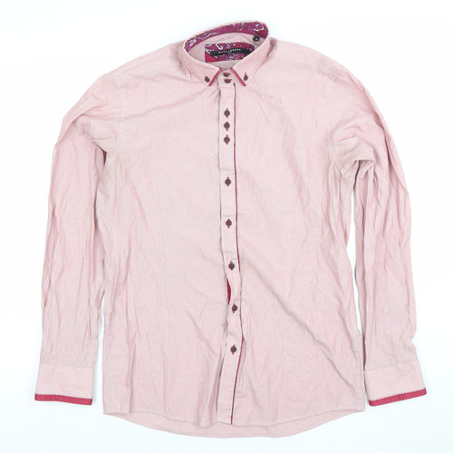 Guide London Men's Pink Slim Fit Long Sleeve Formal Cotton Blend Shirt M