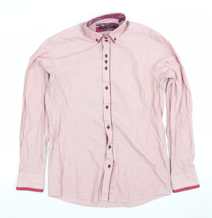 Guide London Men's Pink Slim Fit Long Sleeve Formal Cotton Blend Shirt M