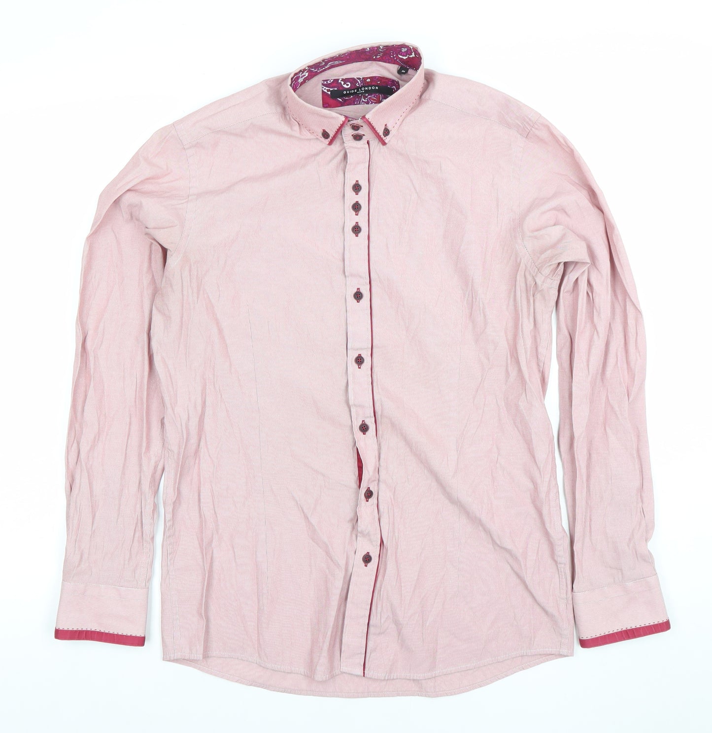 Guide London Men's Pink Slim Fit Long Sleeve Formal Cotton Blend Shirt M
