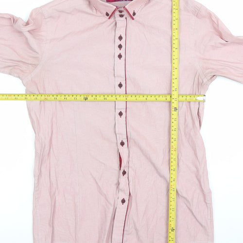 Guide London Men's Pink Slim Fit Long Sleeve Formal Cotton Blend Shirt M