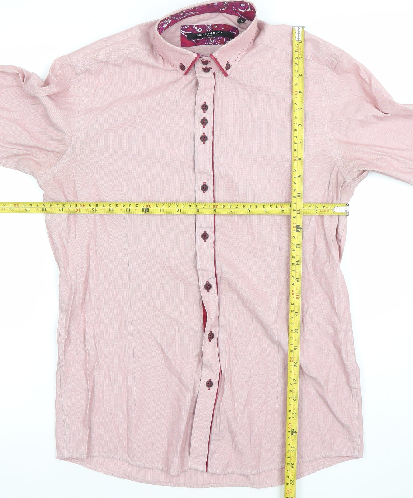 Guide London Men's Pink Slim Fit Long Sleeve Formal Cotton Blend Shirt M