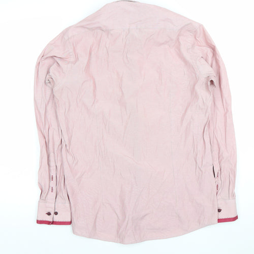 Guide London Men's Pink Slim Fit Long Sleeve Formal Cotton Blend Shirt M