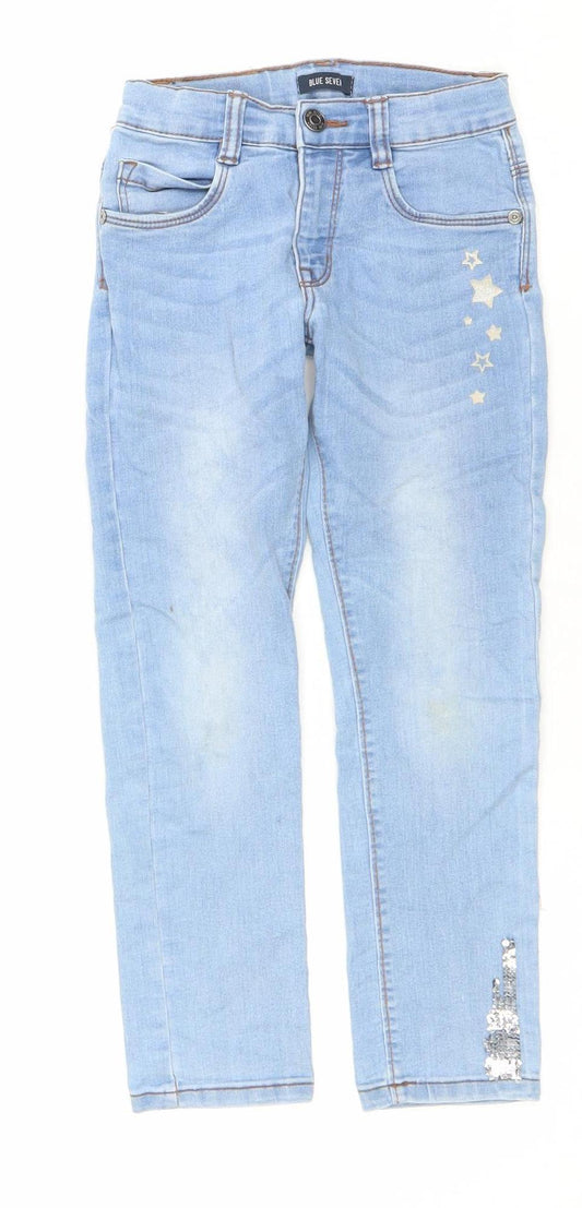 Blue Seven Girls Light Blue Skinny Jeans 6 Years Star Sequin Denim