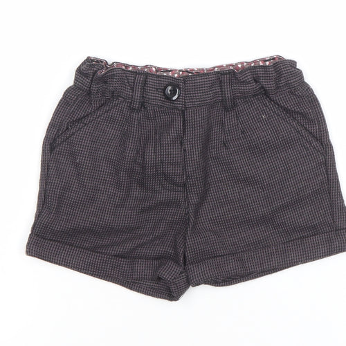 F&F Girls Grey Check Chino Shorts 2-3 Years Cotton Blend Elastic Waist