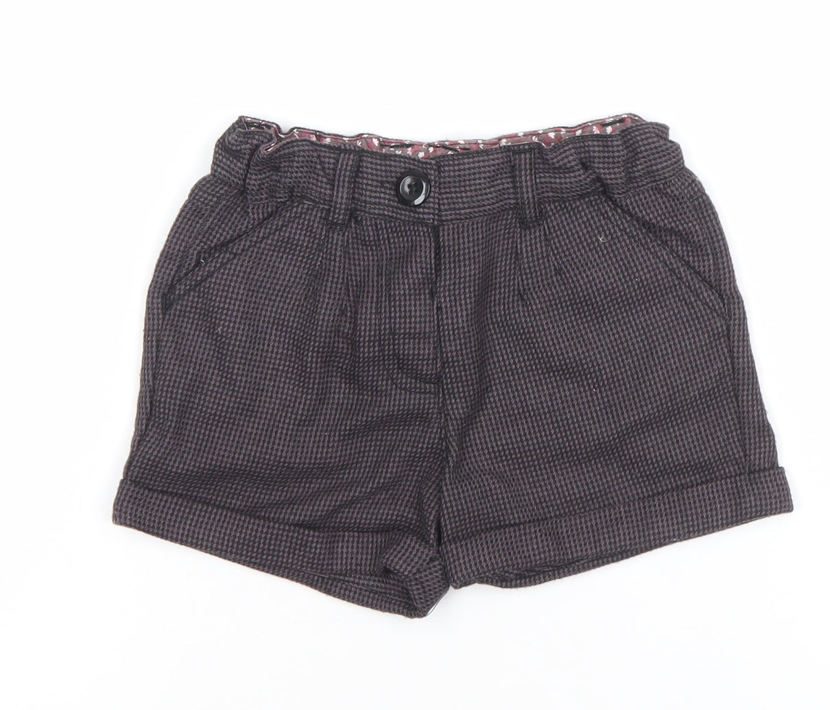 F&F Girls Grey Check Chino Shorts 2-3 Years Cotton Blend Elastic Waist
