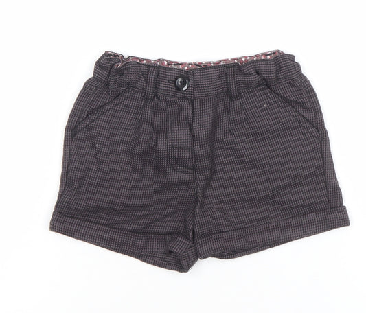 F&F Girls Grey Check Chino Shorts 2-3 Years Cotton Blend Elastic Waist