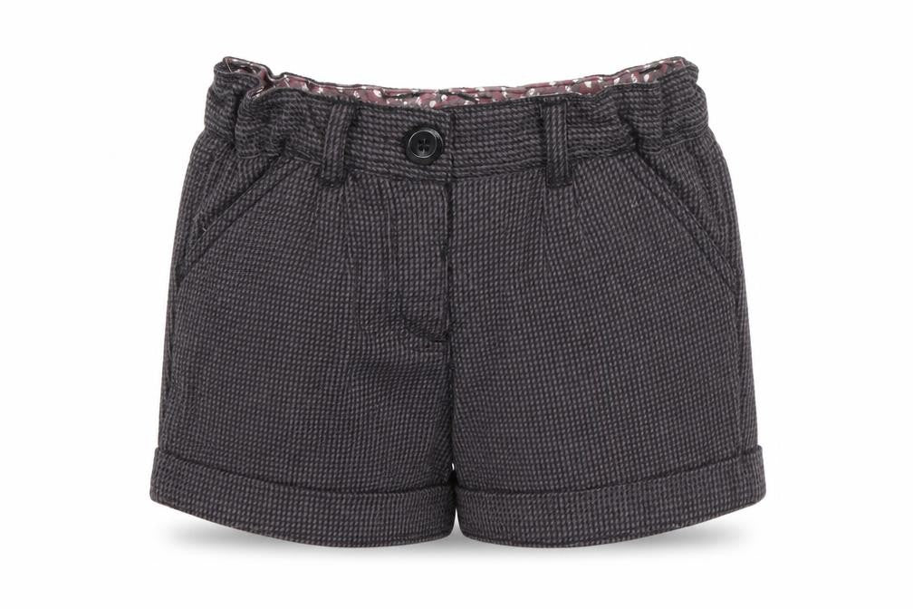 F&F Girls Grey Check Chino Shorts 2-3 Years Cotton Blend Elastic Waist
