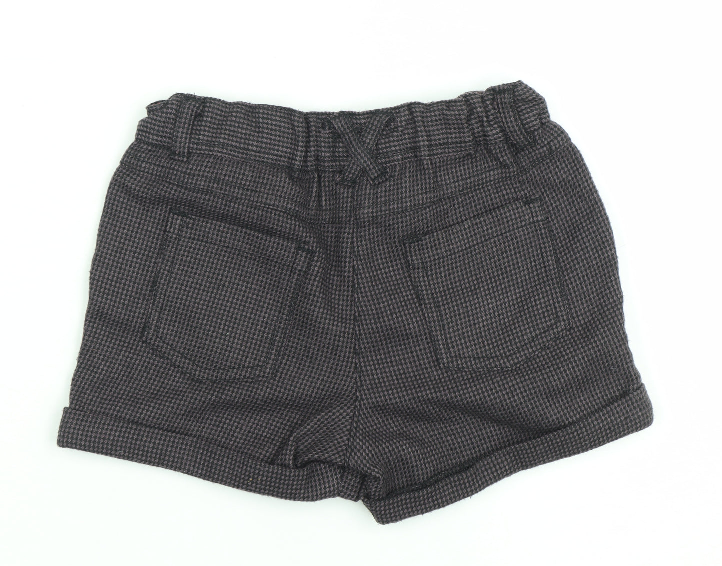 F&F Girls Grey Check Chino Shorts 2-3 Years Cotton Blend Elastic Waist