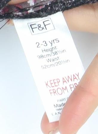 F&F Girls Grey Check Chino Shorts 2-3 Years Cotton Blend Elastic Waist