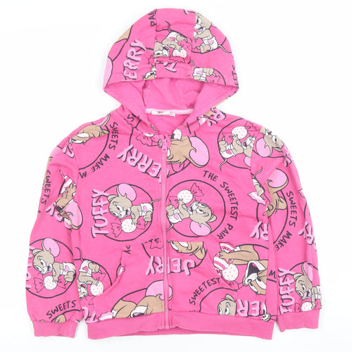 Tom & Jerry Girls Pink Full Zip Hoodie 8 Years Cartoon Fleece