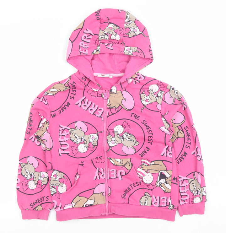 Tom & Jerry Girls Pink Full Zip Hoodie 8 Years Cartoon Fleece