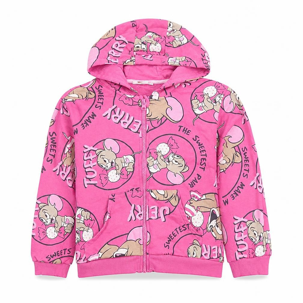 Tom & Jerry Girls Pink Full Zip Hoodie 8 Years Cartoon Fleece