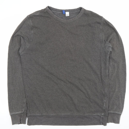 H&M Men’s Grey Cotton Blend Crew Neck Pullover Sweatshirt Size L