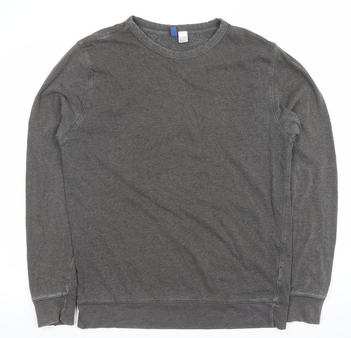 H&M Men’s Grey Cotton Blend Crew Neck Pullover Sweatshirt Size L