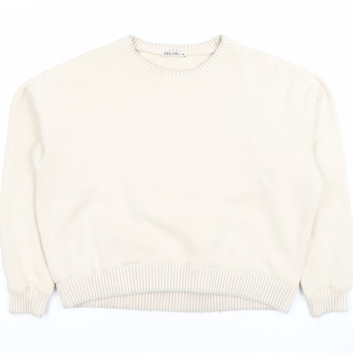 Zara Women's Beige Cotton Pullover Sweatshirt Size S