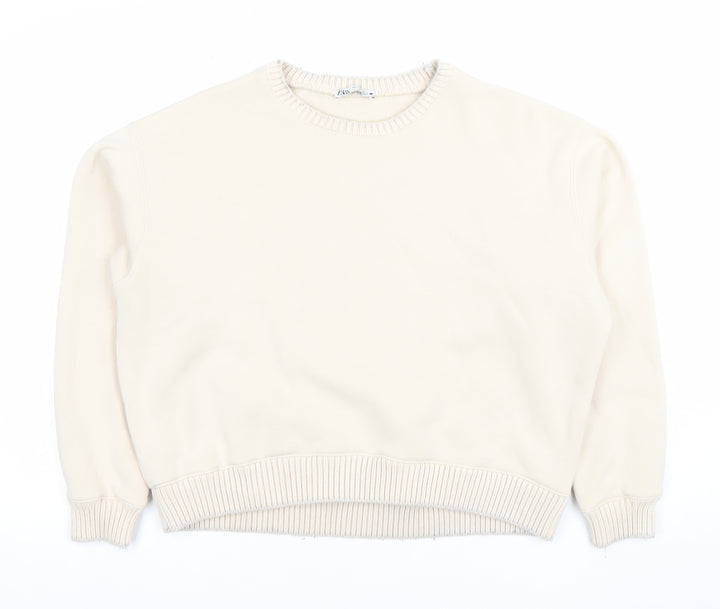 Zara Women's Beige Cotton Pullover Sweatshirt Size S