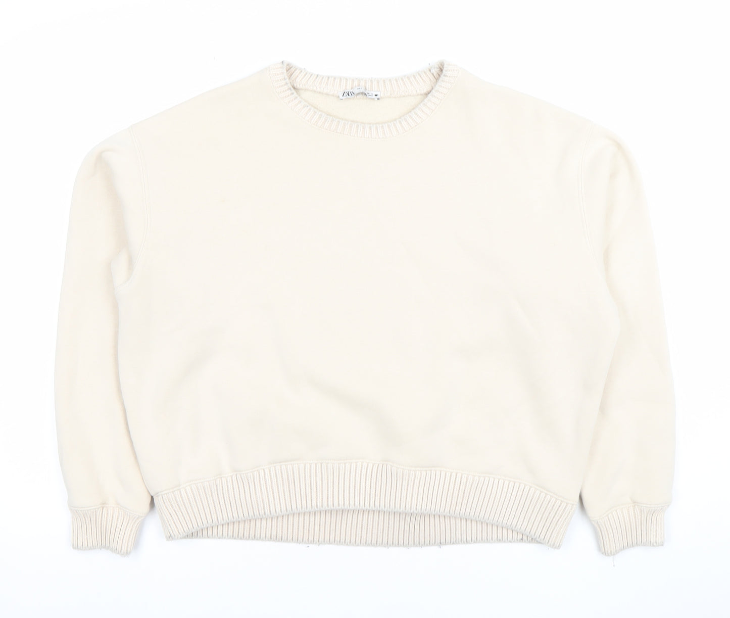 Zara Women's Beige Cotton Pullover Sweatshirt Size S