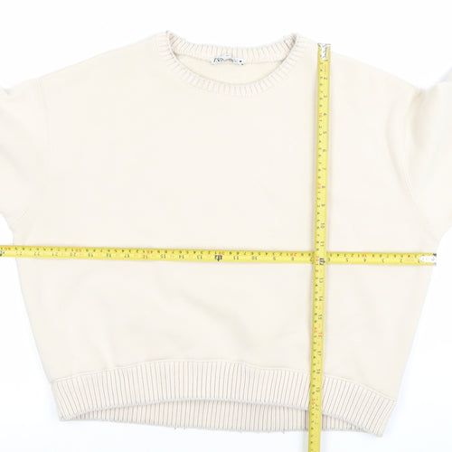 Zara Women's Beige Cotton Pullover Sweatshirt Size S