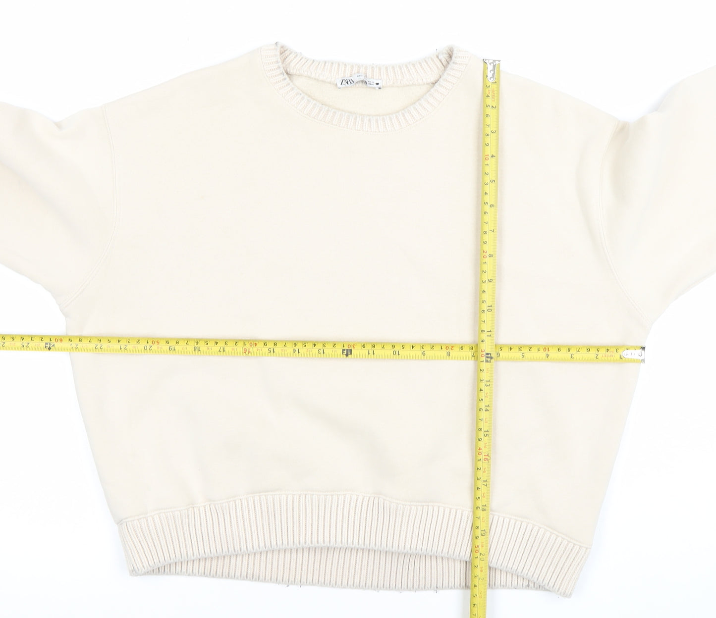Zara Women's Beige Cotton Pullover Sweatshirt Size S