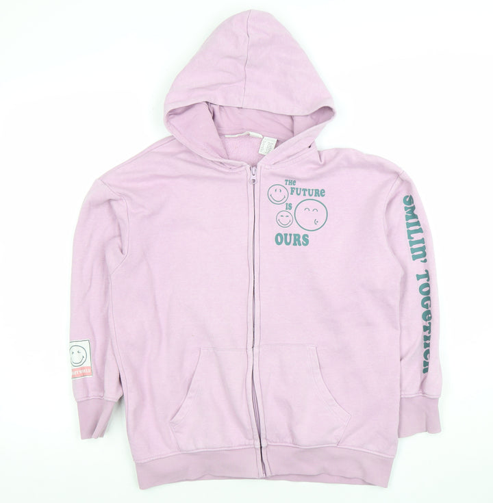 H&M SmileyWorld Girls Pink Full Zip Hoodie 8-10 Years Graphic Print Cotton Blend