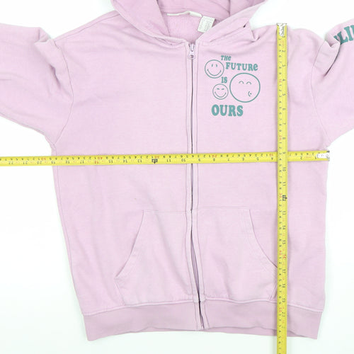 H&M SmileyWorld Girls Pink Full Zip Hoodie 8-10 Years Graphic Print Cotton Blend