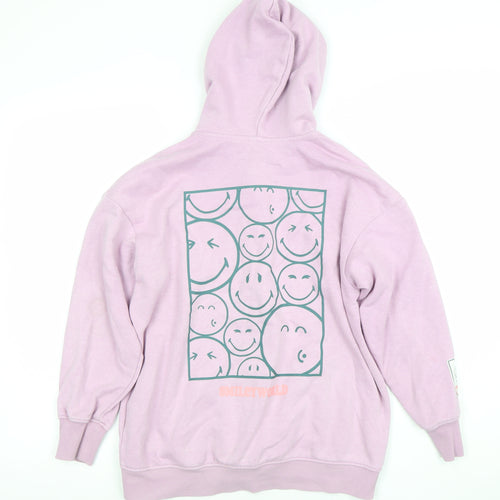 H&M SmileyWorld Girls Pink Full Zip Hoodie 8-10 Years Graphic Print Cotton Blend
