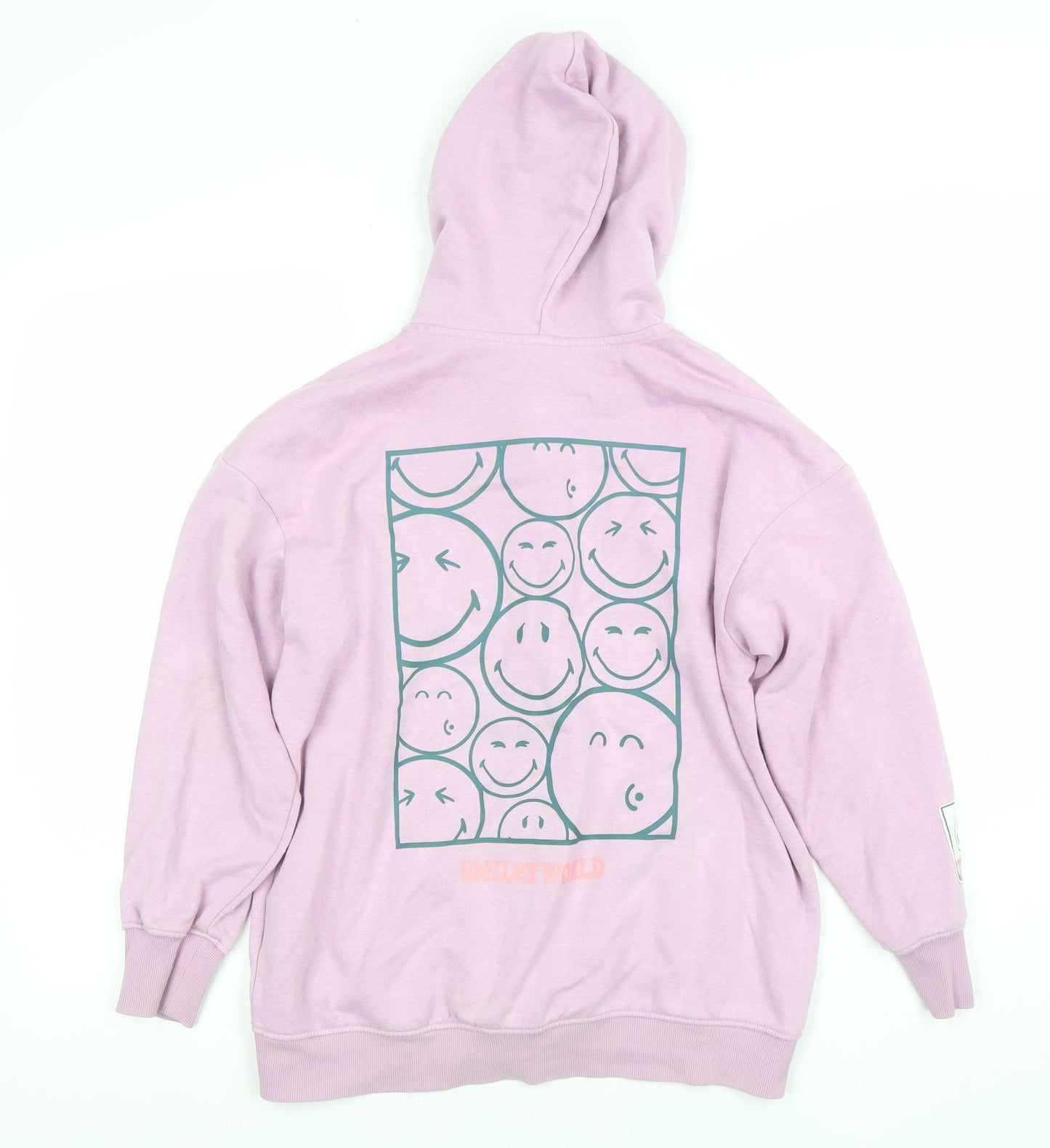 H&M SmileyWorld Girls Pink Full Zip Hoodie 8-10 Years Graphic Print Cotton Blend
