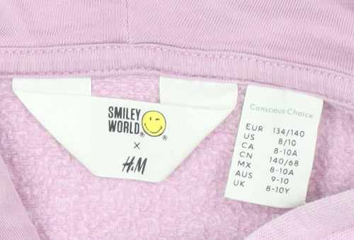 H&M SmileyWorld Girls Pink Full Zip Hoodie 8-10 Years Graphic Print Cotton Blend