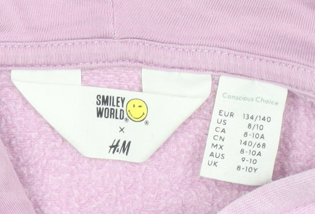 H&M SmileyWorld Girls Pink Full Zip Hoodie 8-10 Years Graphic Print Cotton Blend