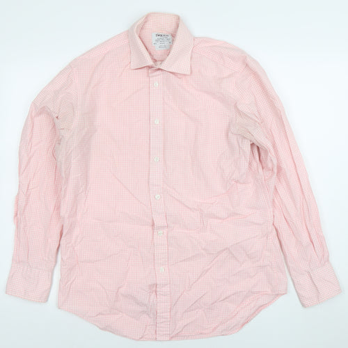 T.M. Lewin Men's Pink Check Cotton Long Sleeve Button-Up Shirt 15.5in Regular Fit