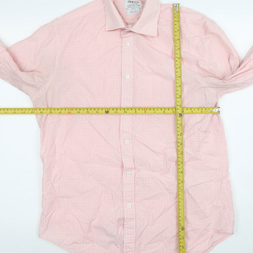 T.M. Lewin Men's Pink Check Cotton Long Sleeve Button-Up Shirt 15.5in Regular Fit