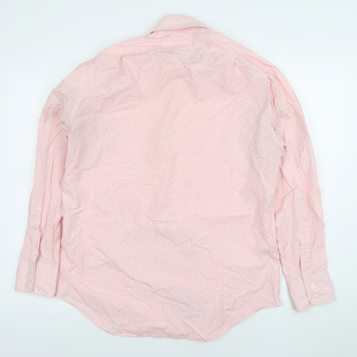 T.M. Lewin Men's Pink Check Cotton Long Sleeve Button-Up Shirt 15.5in Regular Fit
