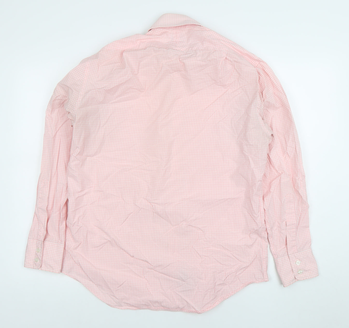 T.M. Lewin Men's Pink Check Cotton Long Sleeve Button-Up Shirt 15.5in Regular Fit