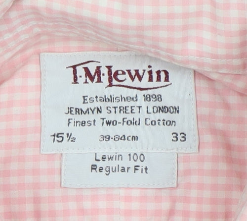 T.M. Lewin Men's Pink Check Cotton Long Sleeve Button-Up Shirt 15.5in Regular Fit